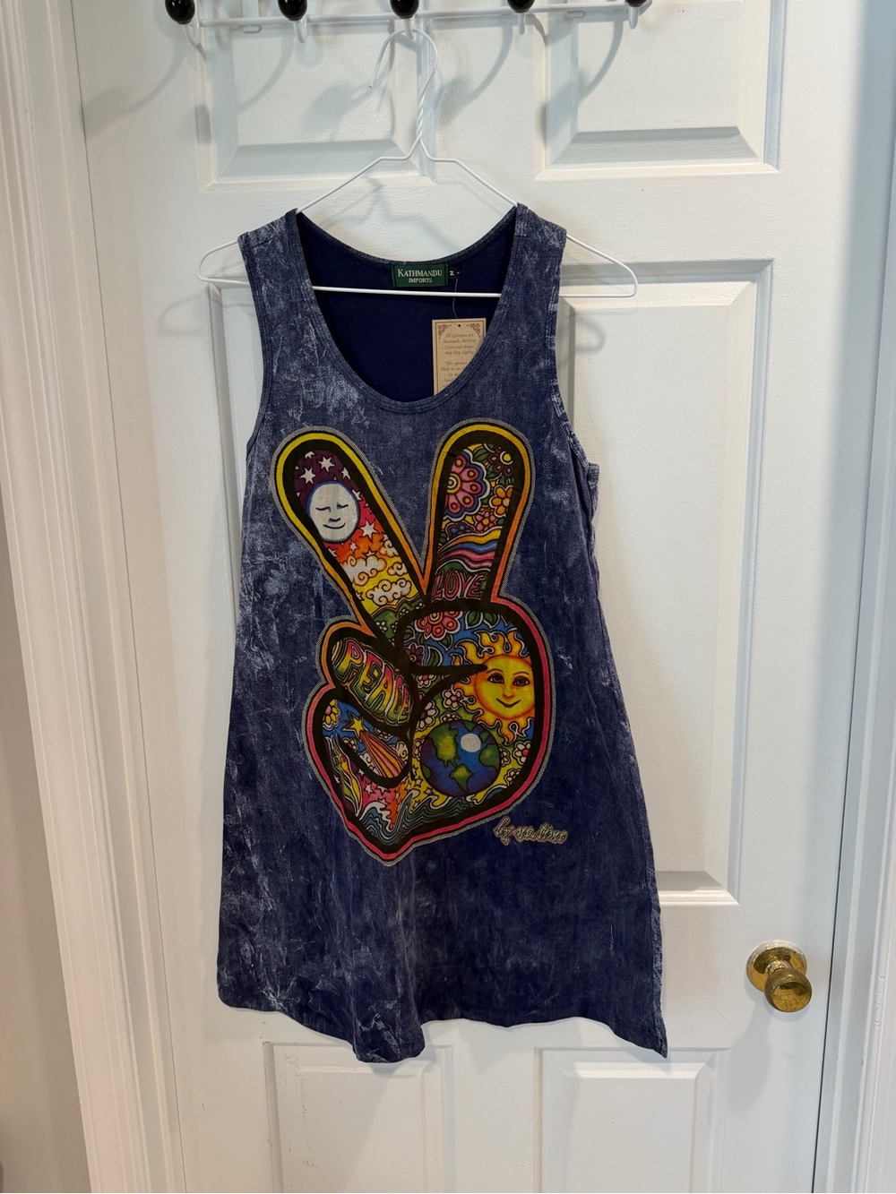 NWT boho Kathmandu Women’s Navy Tie-Dye Peace Sign Tank Top Sz M